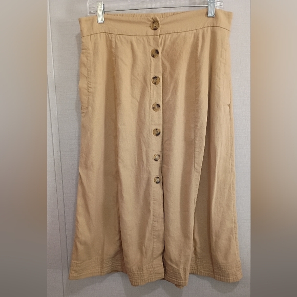 Universal Thread Skirt Medium Tan Button-Front Midi Skirt Linen Blend Casual - Picture 1 of 10